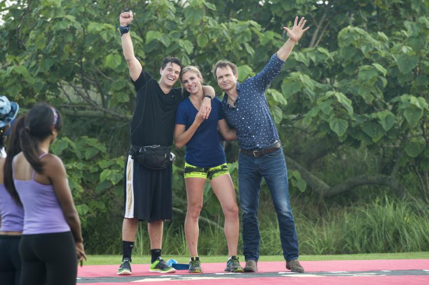  Joey Buttitta (left) and Kelsey Gerckens (center) are crowned the winners of The Amazing Race 