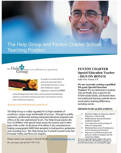 The Help Group and Fenton Charter School is hiring for a teaching position.
