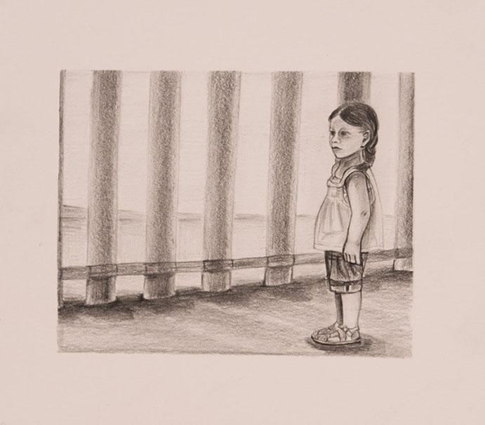 Graphite drawing on Bristol paper titled &quot;1992&quot; by Hedy Torres, a CSUN visual arts graduate student with a concentration on drawing.