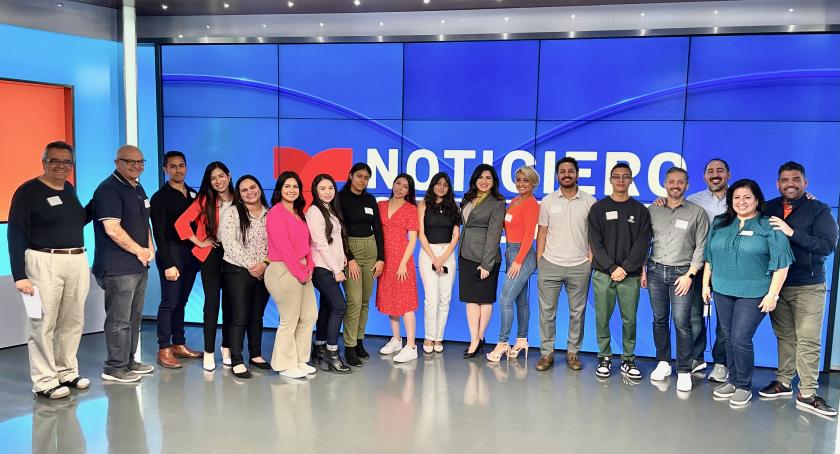 Students and Faculty at Telemundo studio news room