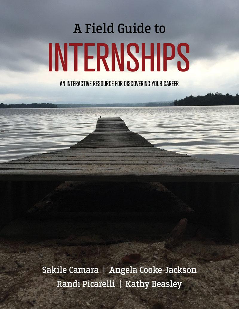 A Field Guide to Internships book cover. A wooden boat dock on a lake.