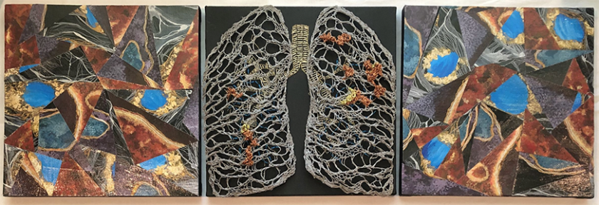 art study of the lungs in yarn and paint