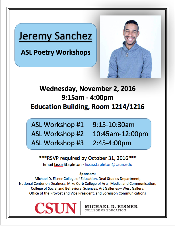 Jeremy Sanchez 3 workshop infomation times also in the text below
