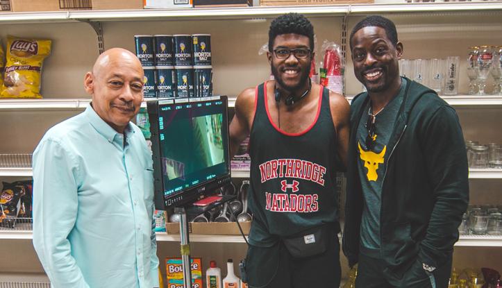 Prof. Nate Thomas, Parker Caston, and Sterling K. Brown on set of CUFFED