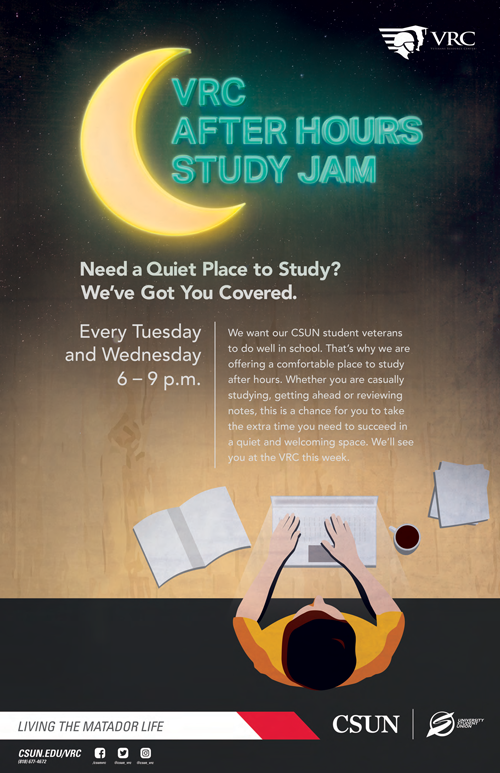 VRC After Hours Study Jam: Every Tuesday and Wednesday, 6 - 10 p.m.