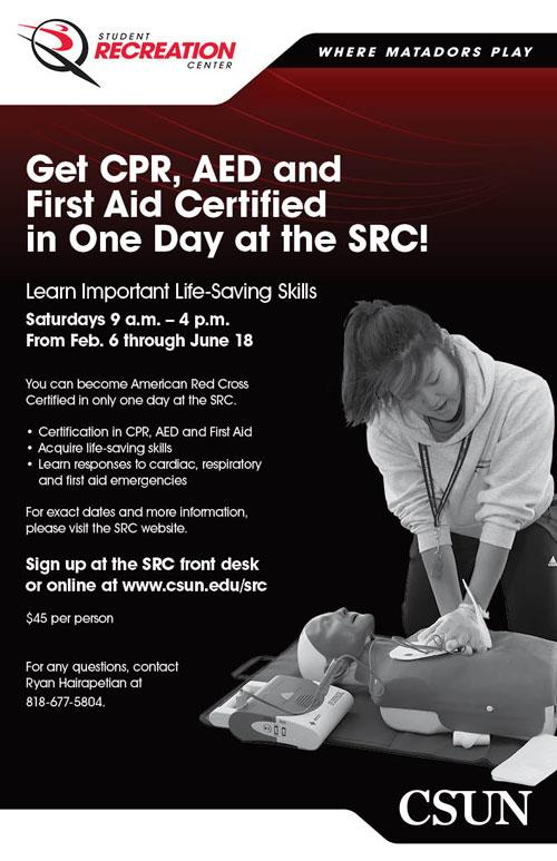 CPR, AED and First Aid Certification Classes at the SRC