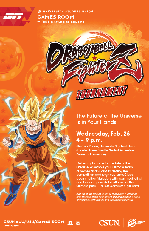 Dragon Ball FighterZ Tournament: Wednesday, Feb. 26, 4-9 p.m., Games Room, USU