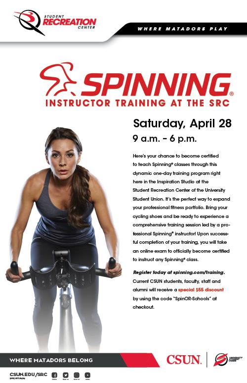 Spinning® Instructor Training at the SRC, Saturday, April 28, form 9 a.m. to 6 p.m.
