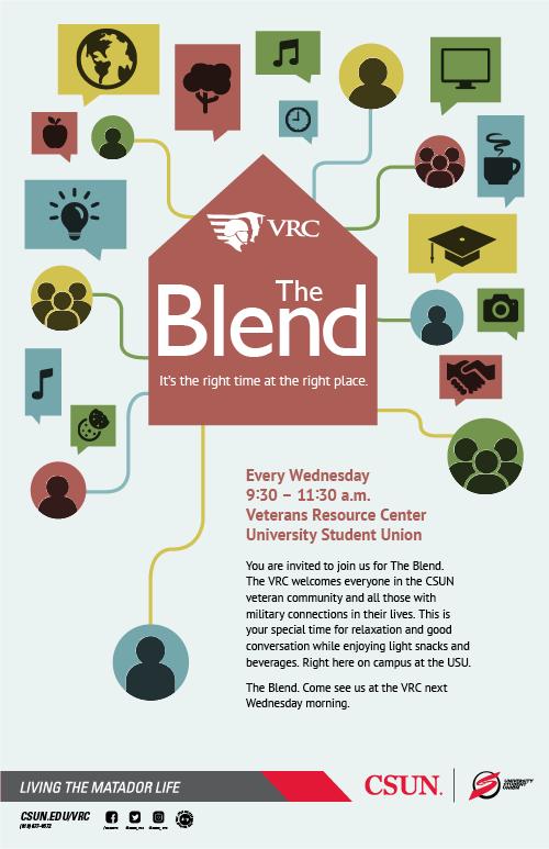 The Blend, Every Wednesday, from 9:30 to 11:30 a.m. at the Veterans Resource Center, USU