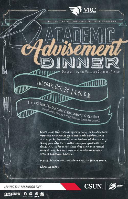Academic Advisement Dinner, Wednesday, October 24 at 4:45 p.m., in Flintridge Room, East Conference Center, USU
