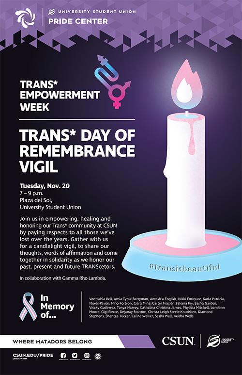 Trans* Empowerment Week: Trans* Remembrance Vigil poster