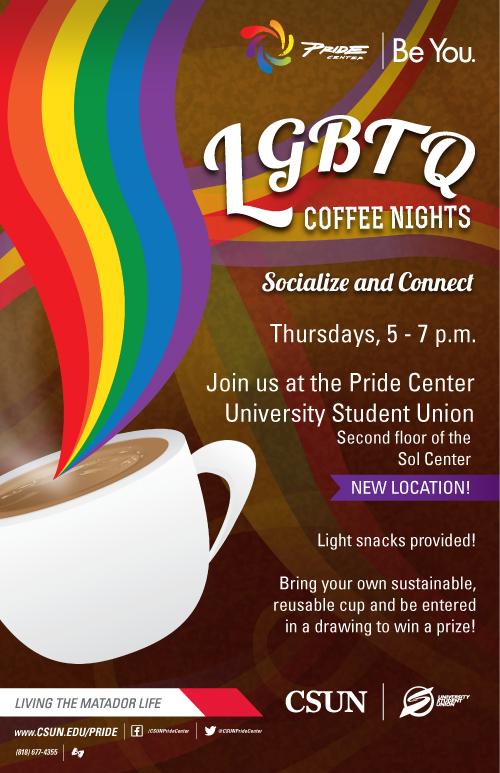 Coffee Nights this Fall at the Pride Center, Second Floor of the Sol Center