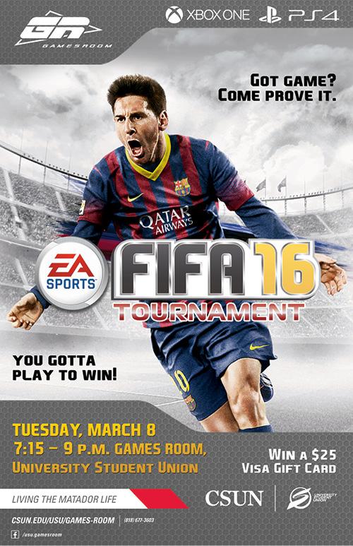 FIFA Tournament at the Games Room, March 8 from 7:15 - 9 p.m.