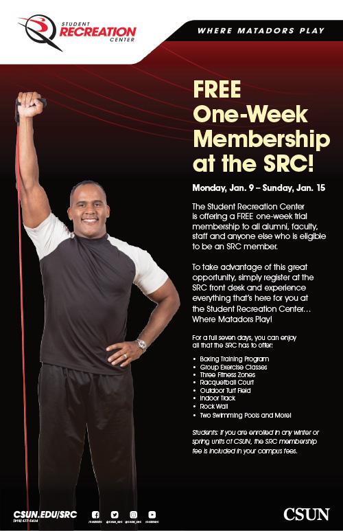 Free Member for a Week at the SRC: Monday, Jan 9 - Sunday, Jan. 15