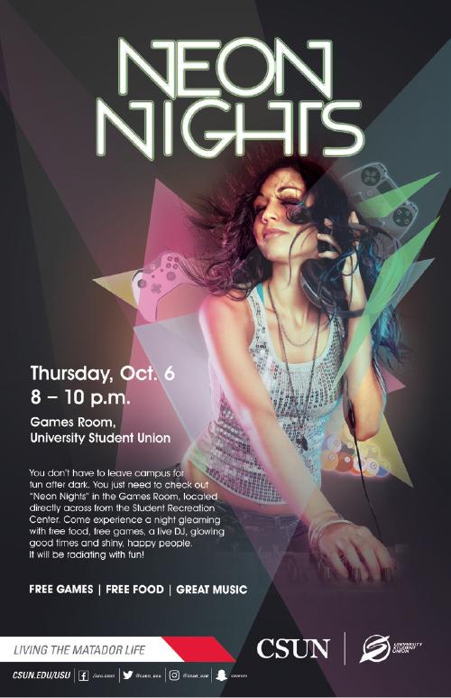 Neon Nights at the Games Room | Thursday, Oct. 6, 8 -10 p.m.