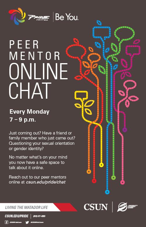 Peer Mentor Online Chat available from the Pride Center