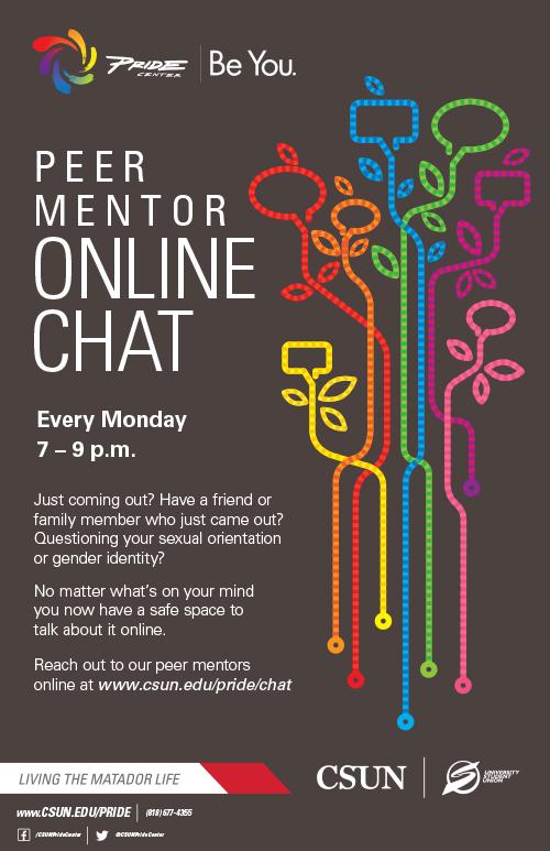 Peer Mentor Online Chat available from the Pride Center