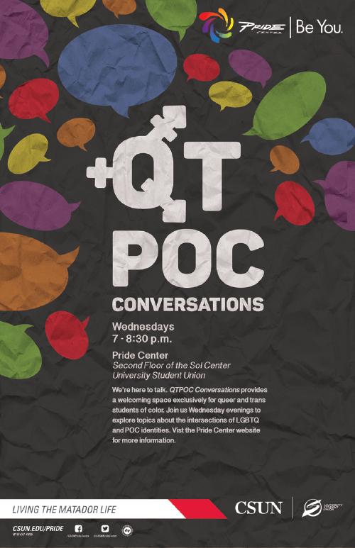 QTPOC Conversations at the Pride Center: Wednesdays from 7- 8:30 p.m.