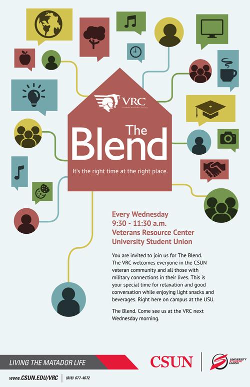 The Blend... at the Veterans Resource Center:Select Wednesdays from 9:30 - 11:30 a.m.