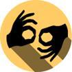 yellow circle with black interpreting hands symbol