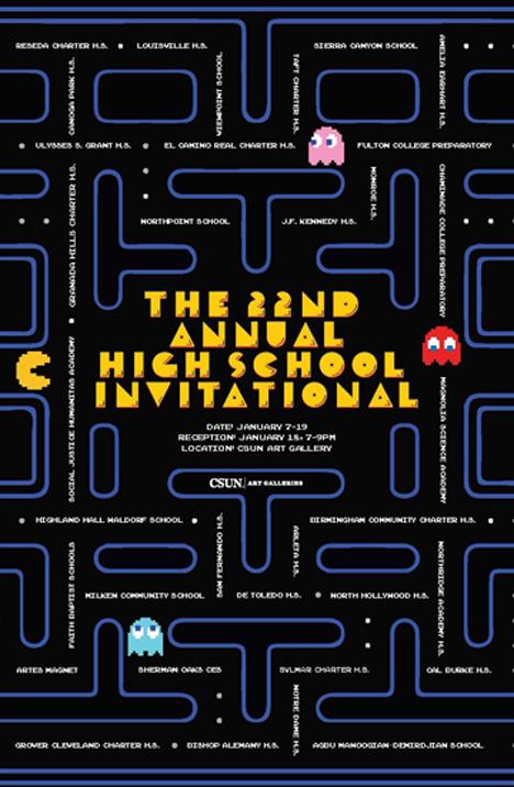 High School Invitation poster. PacMan screen.