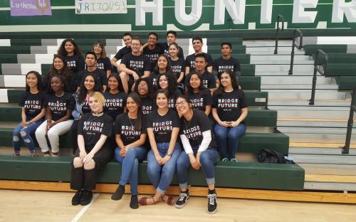 Group photo of all newly accepted Cohort 2 B2F Scholars sitting on the CPHS gym bleachers.