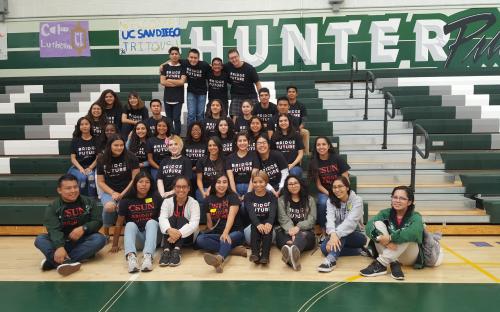 Group photo of all newly accepted Cohort 2 B2F Scholars sitting on the CPHS gym bleachers.