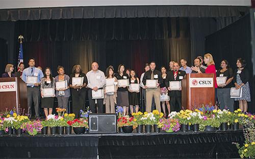 Members of the 2014-2015 CSUN Shine from Within Cohort are recognized by the President  and the Cabinet.