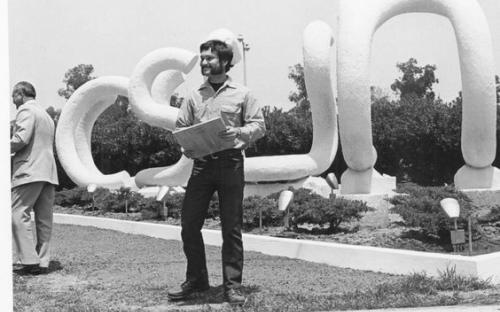 April 1973: “CSUN” sculpture at the corner of Nordoff Street and Zelzah Avenue, designed by engineering graduate student John T. Banks, is built. 