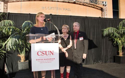 Oct. 2017: In recognition of a $5 million gift from alumnus Harvey Bookstein and his wife Harriet, Juniper Hall — the home of the David Nazarian College of Business and Economics — is renamed Bookstein Hall. 