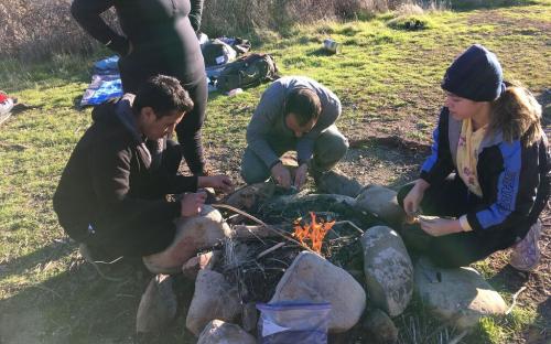 Once we arrived at our camp site, we tried out our new fire-making skills.