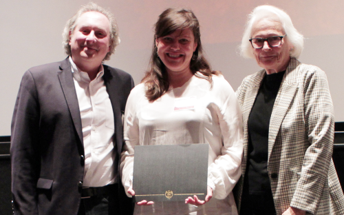 The JPF Family Scholarship Award – Jon Stahl, Jean Firstenberg and recipient Sarah Welborn