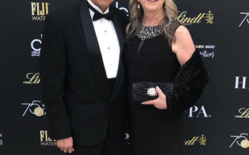 Professor Nate Thomas and CTVA Chair Thelma Vickroy attending the 2018 Golden Globes Award ceremony.  
