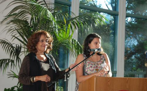 Prof. Lillian Lehman and student at podium
