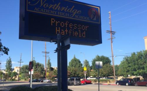 Electronic sign outside of Northridge Academy High School.