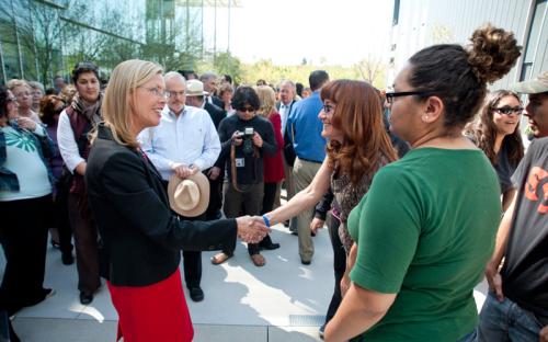 President Dianne F. Harrison meets with faculty and staff on her first official visit to CSUN.