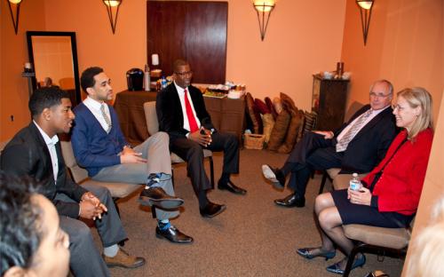 President Harrison meets with members of H.O.P.E.&#039;s House congregation during Super Sunday 2013.