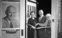 Gordon Hahn and two women cut the ribbon at the Englewood headquarters, 1962