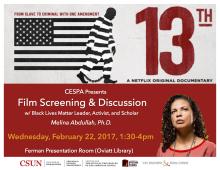  Film Screening and Discussion: 13th  Dr. Melina Abdullah