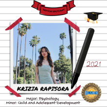 Krizia Rapisora, Psychology Major, Child and Adolescent Development Minor, Class of 2021, Blues Project Peer Educator Volunteer
