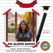 Ma Alexsa Ramos, Liberal Studies and Child and Adolescent Development Major, Class of 2021, Blues Project Peer Educator Volunteer