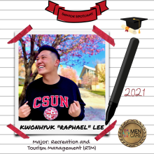 Kwonhyuk "Raphael" Lee, Recreation and Tourism Management Major, Class of 2021, MenCARE Program Peer Educator Volunteer