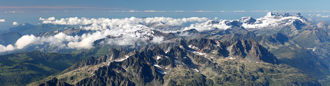 View of alps from Aiguille du Midi mountain top.