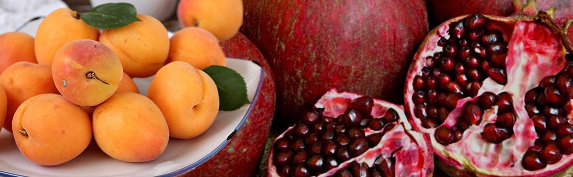 Apricots: Prunus Armeniaca and Pomegranates, a symbol of fertility