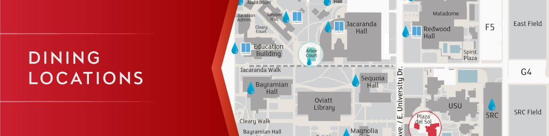 Dining Location Banner with photo of the CSUN map