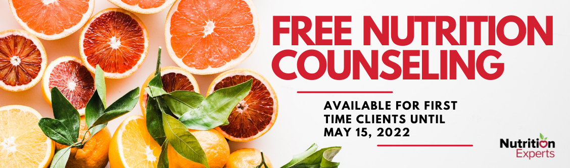 free nutrition counseling available for first time clients until May 15, 2022