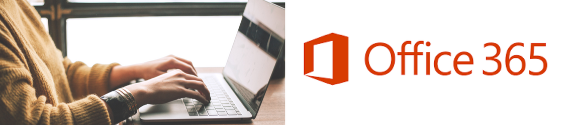 A person at a computer with the Office 365 logo to the right. 