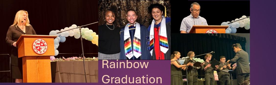 Rainbow Graduation pictures with President Beck, faculty and keynote speaker