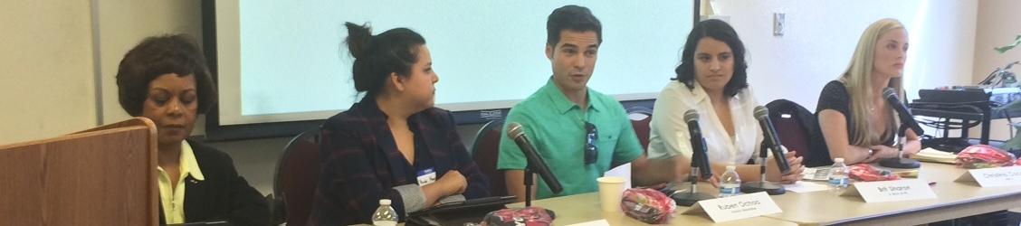 Recent graduates of the CSUN journalism program speak to students at Career Day