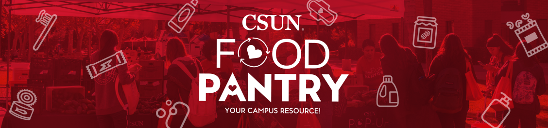csun food pantry graphical banner with food pantry icons and image layer
